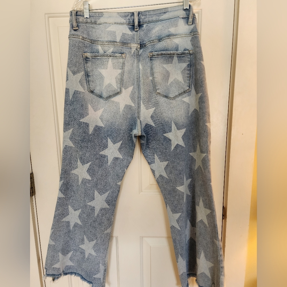 Risen Light Wash Star Highrise Crop Raw Hem Jeans Size 1xl Boho Festival - Picture 6 of 10